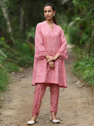 Pink abia malgudi day kurta set