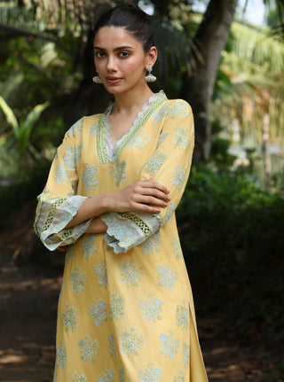 Yellow malgudi days arasi kurta set