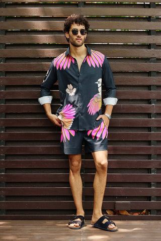 Black & pink printed shirt with shorts