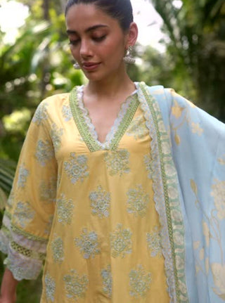 Yellow malgudi days arasi kurta set
