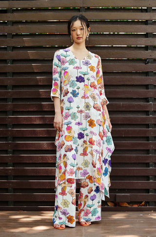 White flora kurta with pants