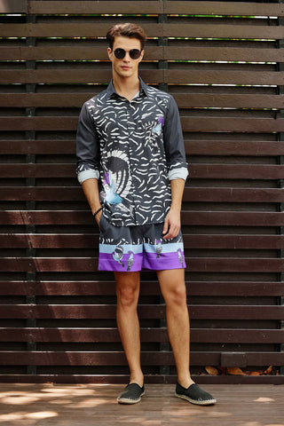 Black printed shirt with shorts