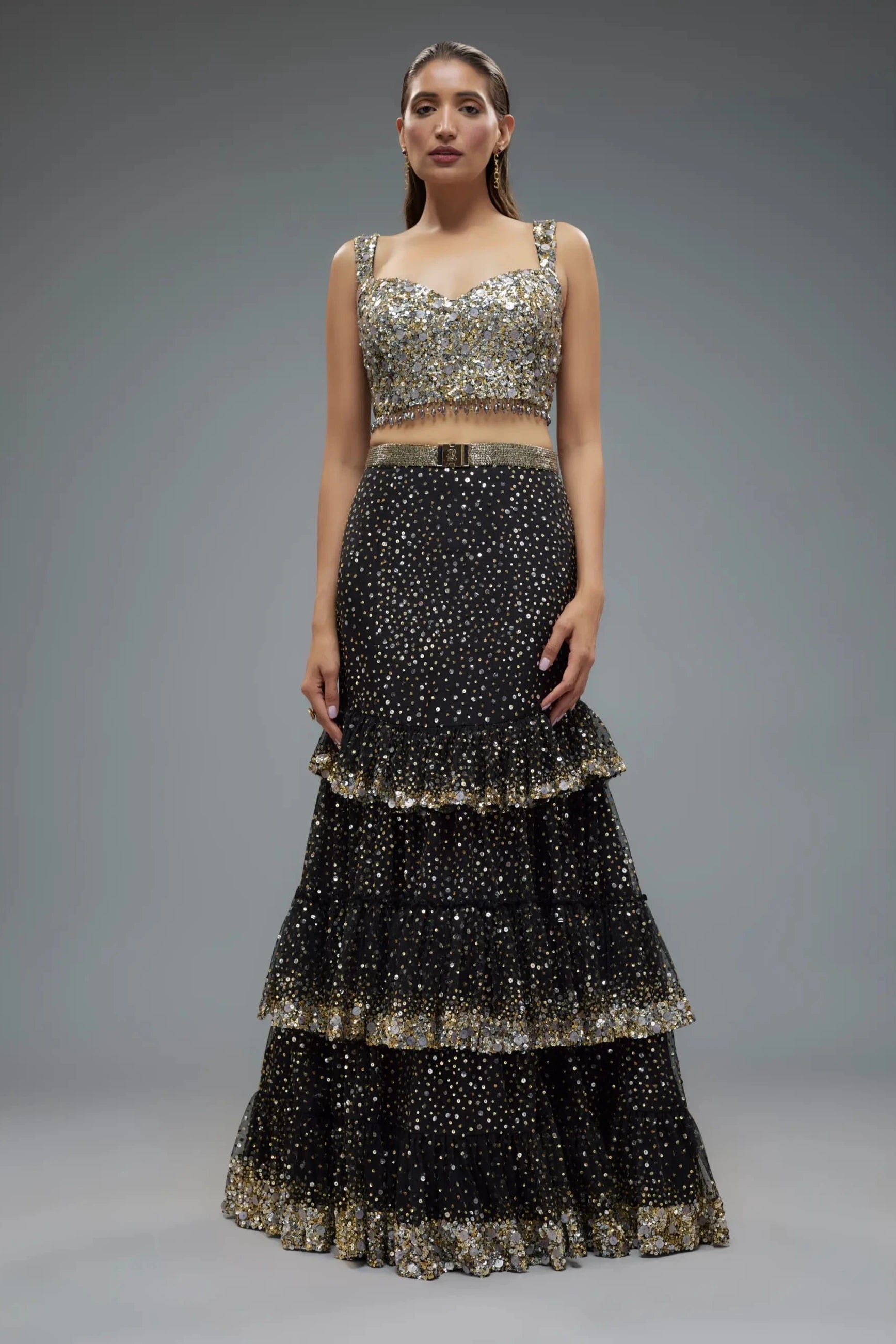 Black Net Sequence Embroidered Mermaid Lehenga - Rocky Star | Mrs. G M / Multicolor / Women Black Net Sequence Embroidered Mermaid Lehenga - Rocky Star | Mrs. G M / Multicolor / Women