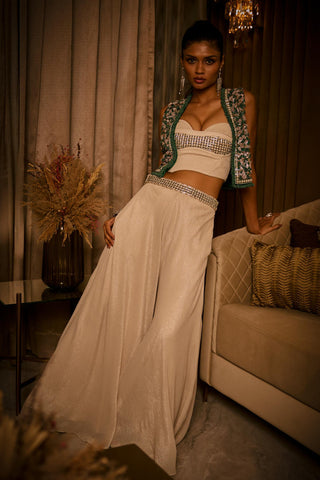 Co-Ord Set for Contemporary Wear – Ivory Flared Pants by Babita Malkani