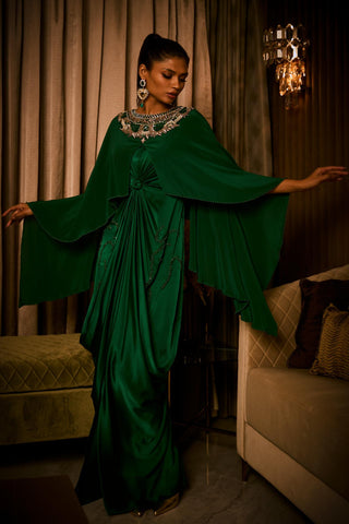 Cocktail Dress for Contemporary Wear – Emerald Green Cape by Babita Malkani