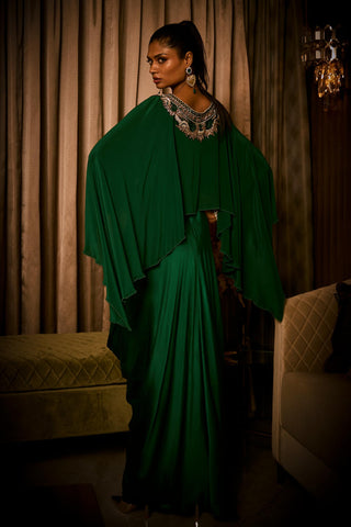 Cocktail Dress for Contemporary Wear – Emerald Green Cape by Babita Malkani