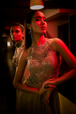 Jumpsuit Gown for Contemporary Wear – Brown Taupe by Babita Malkani