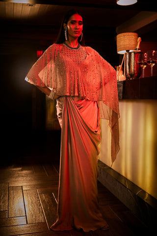 Draped Skirt Set for Contemporary Festive Wear – Brown Taupe by Babita Malkani