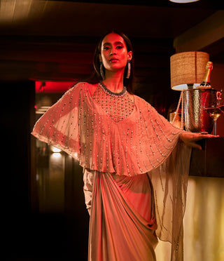 Draped Skirt Set for Contemporary Festive Wear – Brown Taupe by Babita Malkani