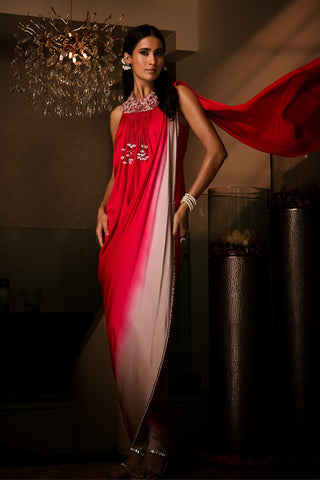 Saree Gown for Indian Wedding – Red Ombre Sangria by Babita Malkani