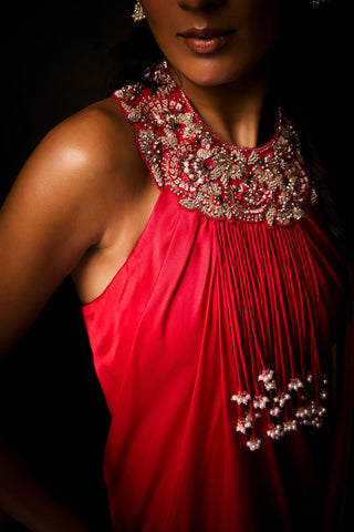 Saree Gown for Indian Wedding – Red Ombre Sangria by Babita Malkani