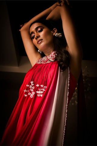 Saree Gown for Indian Wedding – Red Ombre Sangria by Babita Malkani