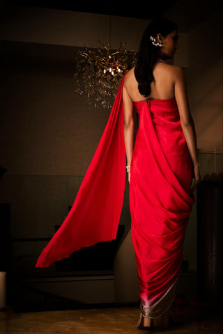 Saree Gown for Indian Wedding – Red Ombre Sangria by Babita Malkani
