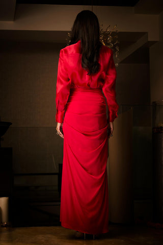Skirt and Shirt Set for Contemporary Wear – Red Sangria by Babita Malkani