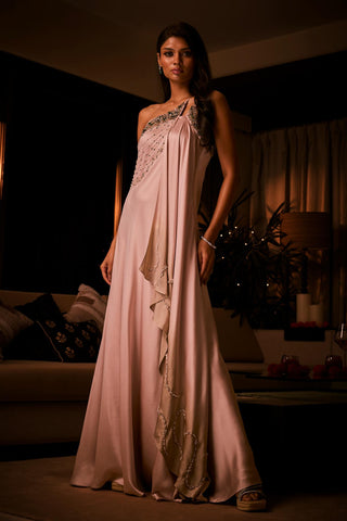 Cocktail Gown for Contemporary Wear – Pink One-Shoulder Ombre by Babita Malkani