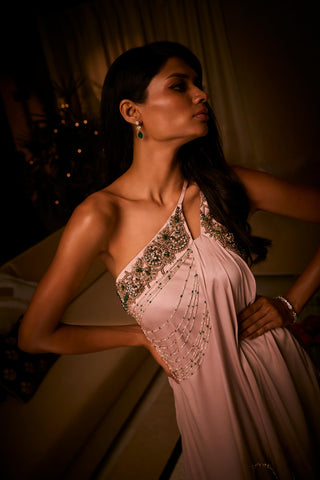 Cocktail Gown for Contemporary Wear – Pink One-Shoulder Ombre by Babita Malkani