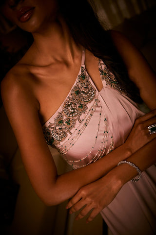 Cocktail Gown for Contemporary Wear – Pink One-Shoulder Ombre by Babita Malkani