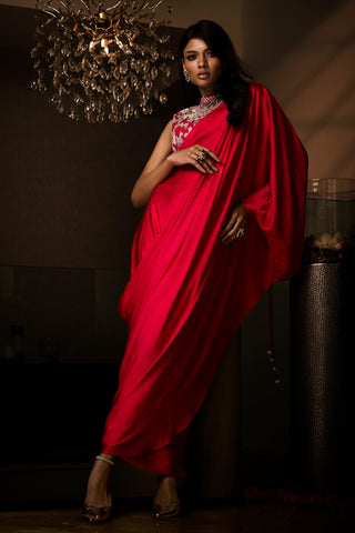 Pre-Draped Saree Set for Indian Wedding – Red Sangria by Babita Malkani