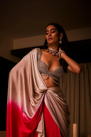 Pre-Draped Saree Set for Indian Wedding – Pink Sangria by Babita Malkani