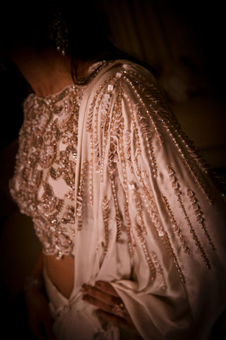 Pre-Draped Saree for Indian Wedding – Ivory Paired Blouse by Babita Malkani