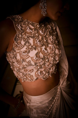 Pre-Draped Saree for Indian Wedding – Ivory Paired Blouse by Babita Malkani