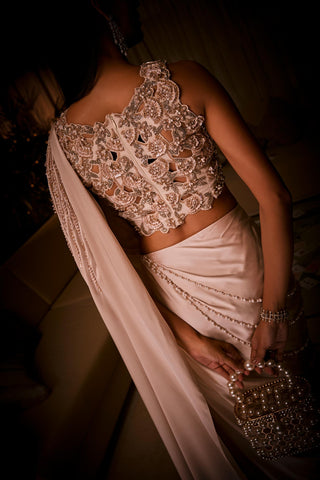 Pre-Draped Saree for Indian Wedding – Ivory Paired Blouse by Babita Malkani