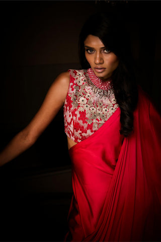 Pre-Draped Saree Set for Indian Wedding – Red Sangria by Babita Malkani