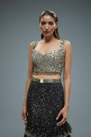 Black net sequence embroidered mermaid lehenga