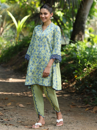 Green abia malgudi day kurta set
