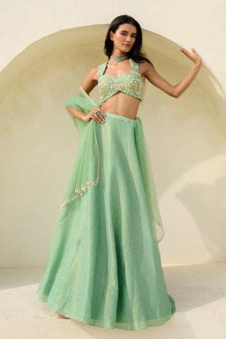 Lehenga Indian Wedding - Green Mina Lehenga by Chamee & Palak