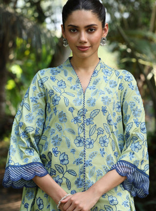 Green abia malgudi day kurta set