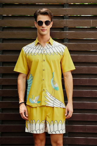 Yellow sunset printed shirt with shorts