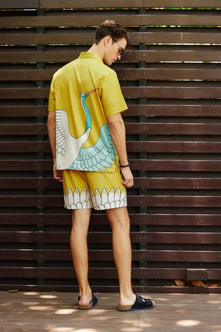 Yellow sunset printed shirt with shorts