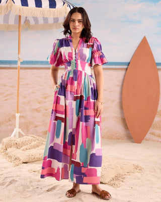 Maxi Dress Resort Wear - Multicolor Sicily Gown by Zazu