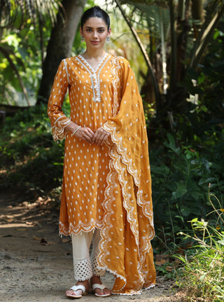 Orange nivi malgudi day kurta set