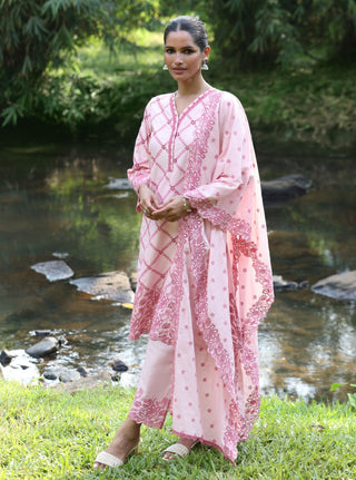Pink malgudi days eesvari kurta set