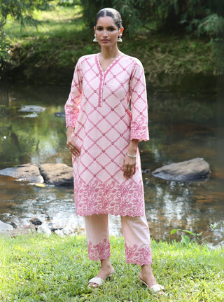 Pink malgudi days eesvari kurta set