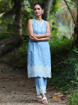 Blue malgudi days kora kurta set