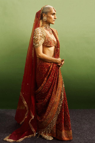 Saree Indian Wedding - Red Agni Jamawaar Saree by Itrh