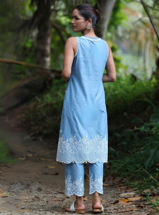 Blue malgudi days kora kurta set