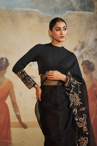 Pre Draped Saree Cocktail Wear - Black Ruffle Saree by Aashima Behl