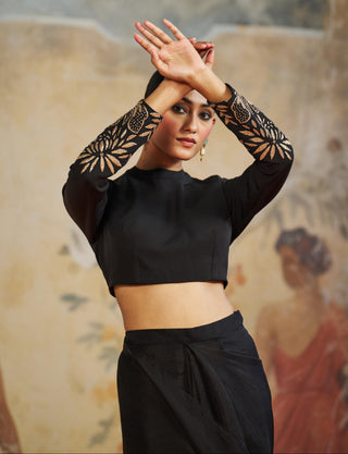 Pre Draped Saree Cocktail Wear - Black Ruffle Saree by Aashima Behl