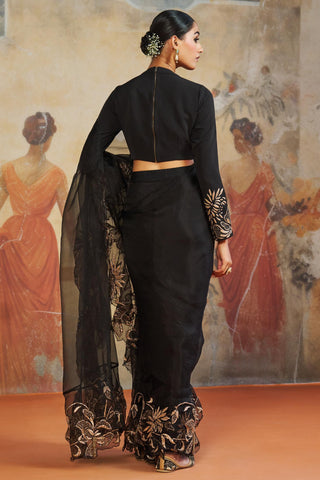 Pre Draped Saree Cocktail Wear - Black Ruffle Saree by Aashima Behl