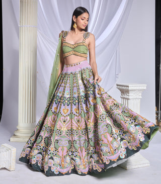 Lehenga Set Indian Wedding - Green celtic hearts by Papa Don't Preach