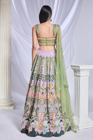 Lehenga Set Indian Wedding - Green celtic hearts by Papa Don't Preach