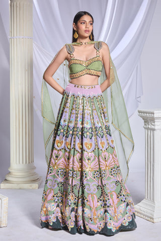 Lehenga Set Indian Wedding - Green celtic hearts by Papa Don't Preach