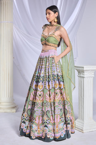 Lehenga Set Indian Wedding - Green celtic hearts by Papa Don't Preach