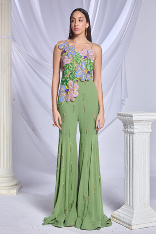 Palazzo Pant Set Indian Wedding - Green juniper jade by Papa Don't Preach