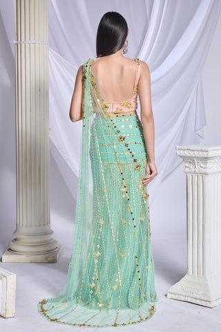 Draped Saree Indian Wedding - Green seven seas by Papa Don't Preach