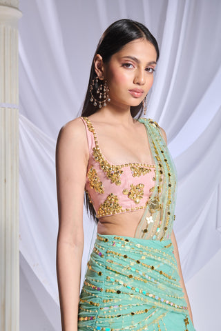 Draped Saree Indian Wedding - Green seven seas by Papa Don't Preach